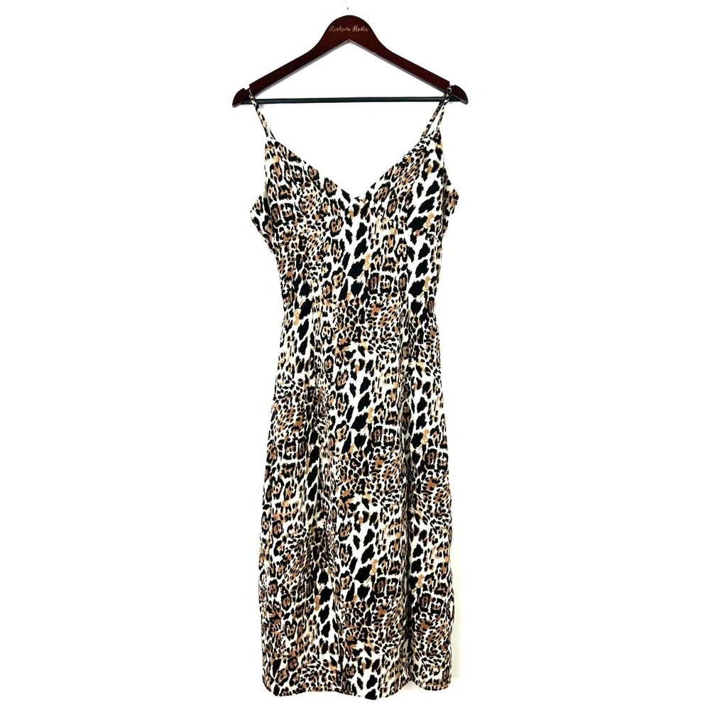 Honey Punch Womens Leopard Print Midi Dress Lightweight Lined Size L 1082U4